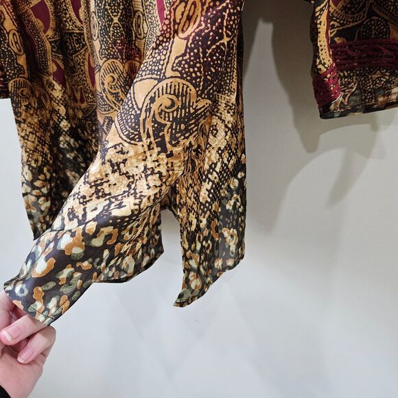 Jones New York Womens Silky Popover Top Multicolor Embroidered Artsy Bohemian - Picture 6 of 10